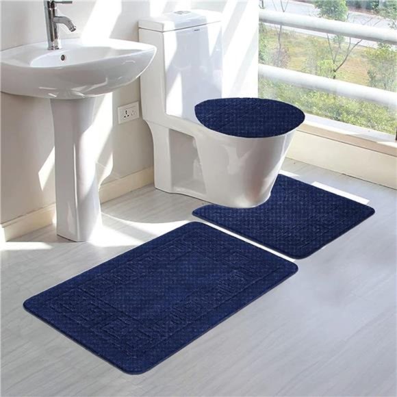 Bathroom Rugs Set 3Piece with Toilet Cover,Non Slip &U-Shaped Contour Toilet Mat - Picture 2 of 6